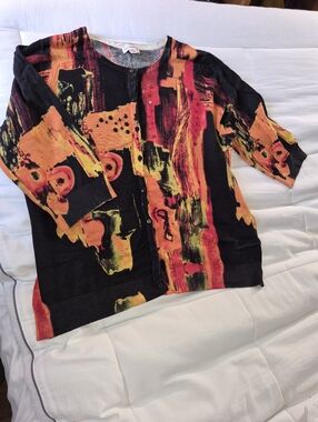 3/4 Long Sleeve Cardigan Top in Black, Orange & Yellow
